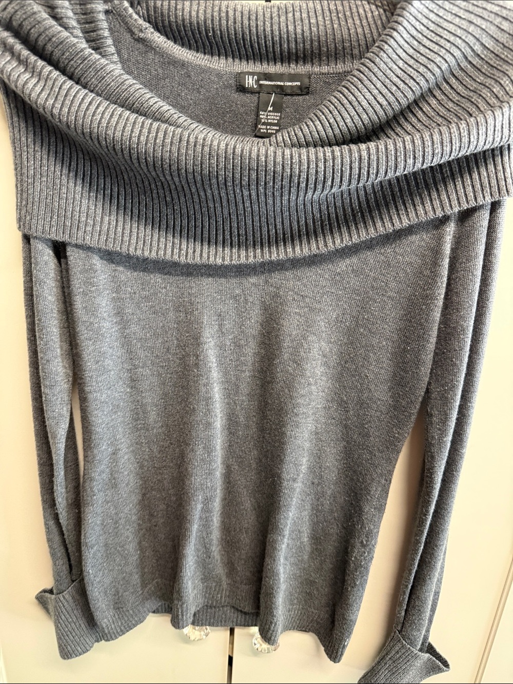 INC International Concepts Gray Ribbed Cowl Off-Shoulder Sweater